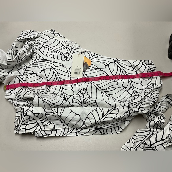 Sketch Palm Leaf Print Wrap Tie One Shoulder Top - Picture 14 of 16